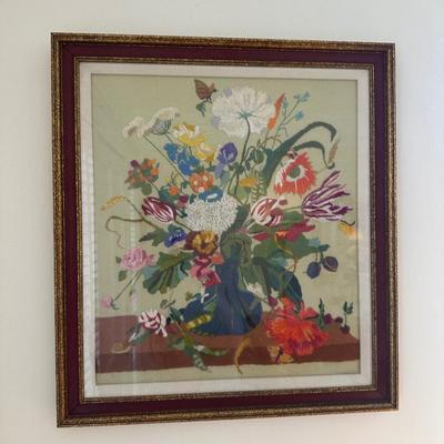 Framed Handmade Crewel Embroidery by Trudy Becnel