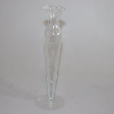 Vintage Princess House Etched Heritage Tall Crystal Ruffled Bud Vase 10