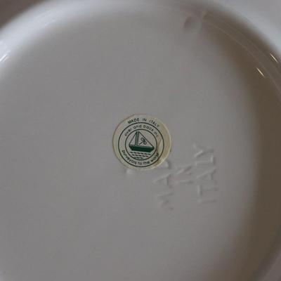 Large 12" Italian Salad/Pasta Bowl, Green Trim, Ribbed Sides, Olive Motif