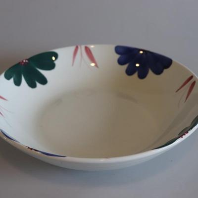 Roma Inc Large Serving Bowl Hand Painted Blue Green Pink Flowers, Italy, 12