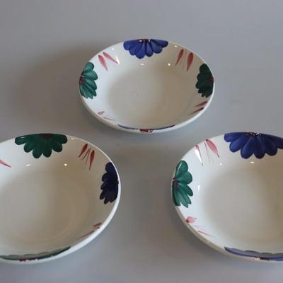 Roma Inc Large Serving Bowl Hand Painted Blue Green Pink Flowers, Italy, 12
