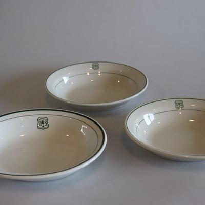 Sale Photo Thumbnail #104: Set of 4 Jackson China bowls 1939 US Forest Service green marking on the bowl