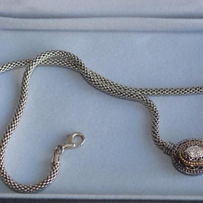 Effy D'Oro 925 Sterling Silver Popcorn 14K Trim Diamond oval Statement Necklace