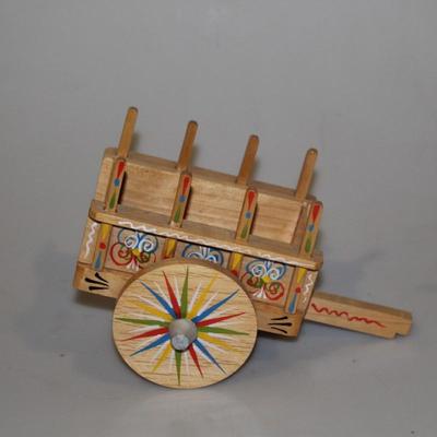 Vintage Folk Art Wood Wooden Wagon Cart Flower Cart Toleware