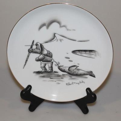 Vintage Mid Century Robert Mayokok Plate With Hunter/Seal Scene Set of 3