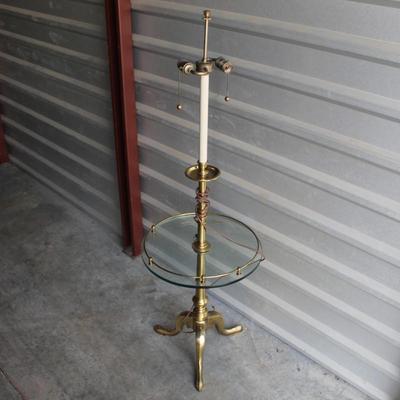Mid-Century Stiffel Solid Brass and Glass Galleried Smokers Floor Lamp