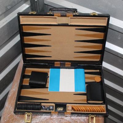 Vintage backgammon Set In Brown Faux Leather Case Retro Complete 15x10.5”