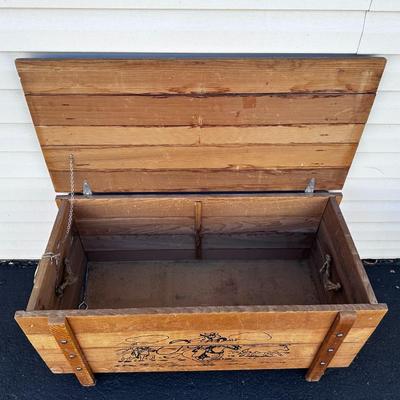 Vintage Pine Toy Chest Cowboy Stage Coach Design