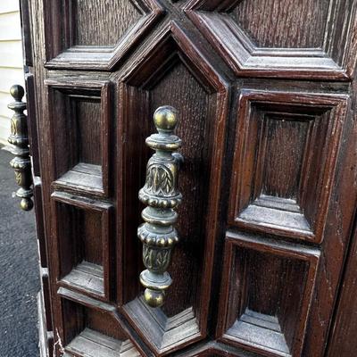 Sale Photo Thumbnail #559: Vintage Hand Made Solid Walnut English Revival Gothic Jacobean 21" Octagonal Storage Accent End Table