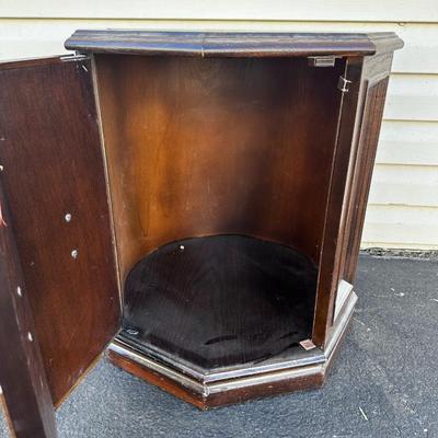 Sale Photo Thumbnail #558: Vintage Hand Made Solid Walnut English Revival Gothic Jacobean 21" Octagonal Storage Accent End Table