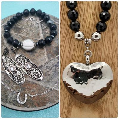 Various Jewelry Of Black Onyx, Crystal, Sterling Silver
