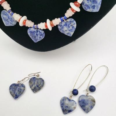 Quartz Agate Carnelian Stone Necklace With Matching Earrings