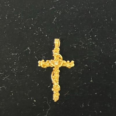 Tested 14K Gold and Diamond Cross Pendant [2.06g]