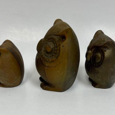 Mid-century Solid Brass Owl Set of 3