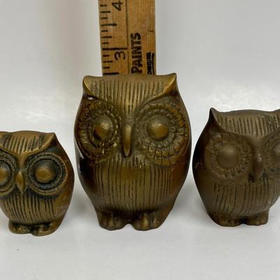 Mid-century Solid Brass Owl Set of 3