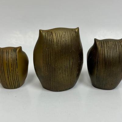 Mid-century Solid Brass Owl Set of 3
