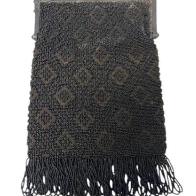 English Deco Beaded Purse with Sterling Silver Accents