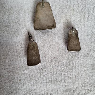 BLUE MARBLED STONE PENDANT AND EARRINGS SET IN STERLING SILVER