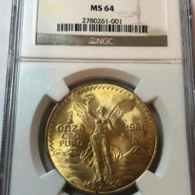 1981 Mexico Gold Coin 1 Oz Gold Graded MS 64