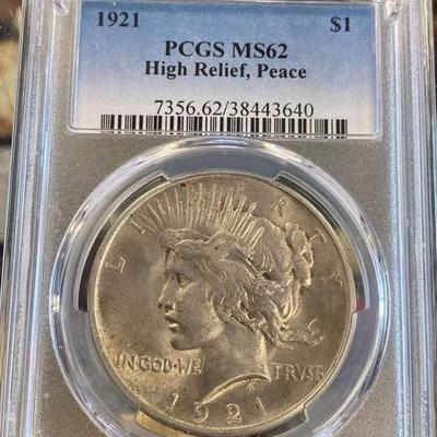 Rare Key Date 1921 Graded High Relief Peace dollars