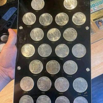 Encased Silver Peace Dollar set 1921 thru 1935