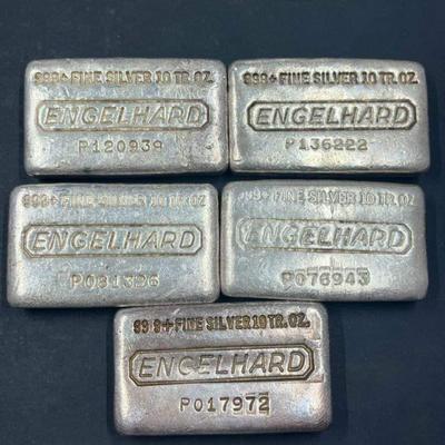 5 ten oz 999 Silver Bars
