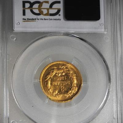 1856 Gold 3 $ Coin Graded MS 61