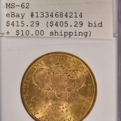 1892 S 20 $ Gold Coin MS 62