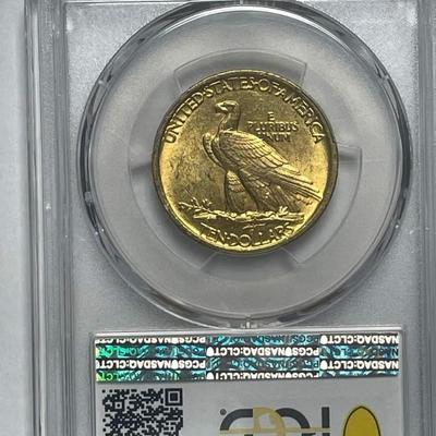 1907 10$ Gold Coin No Motto Graded MS 62