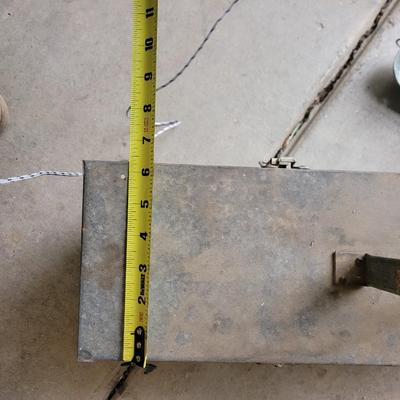 Steel box with masons tools and treble light