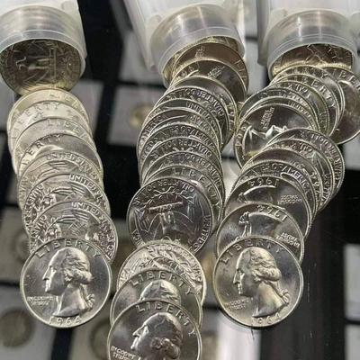 3 ten dollar rolls of bu 1964 silver Washington Quarters