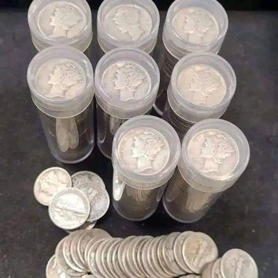 9 five dollar rolls silver Mercury dimes