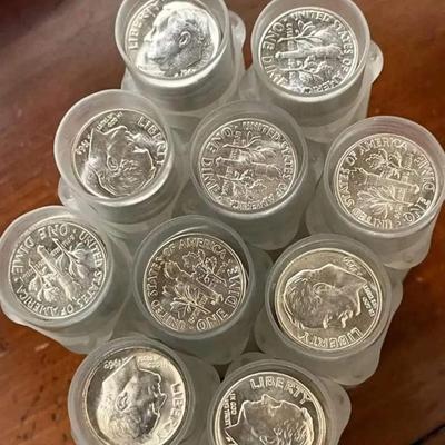 10 rolls BU Silver Rosevelt dimes