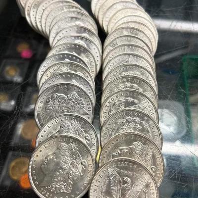 2 rolls Bu 1921 Morgan Silver Dollars