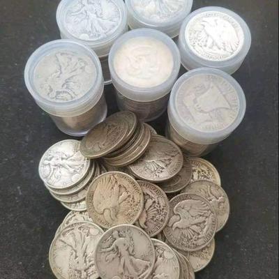 7 Rolls Walking Silver Half Dollars 90 % Silver