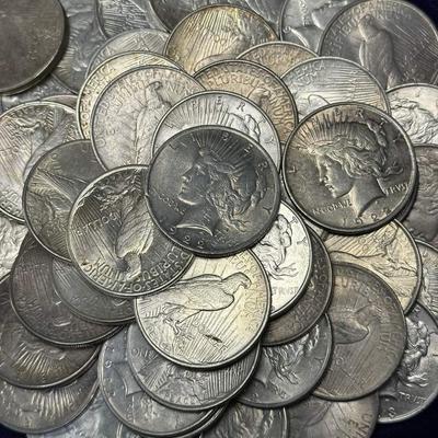 Lot of 53 Various date and mint Silver Peace dollars