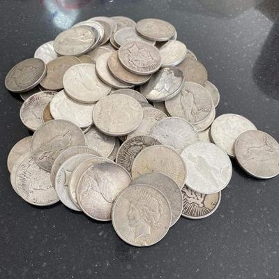 Lot of 74 90 % Silver Peace dollars