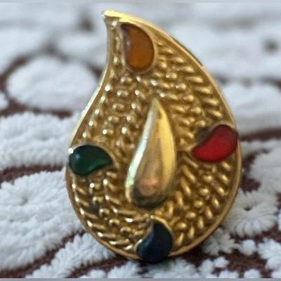 Vintage 1986 Avon Goldtone Enamel Paisley Earrings