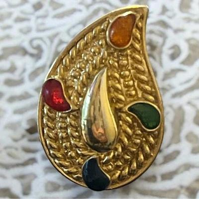 Vintage 1986 Avon Goldtone Enamel Paisley Earrings