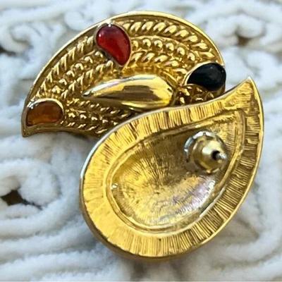 Vintage 1986 Avon Goldtone Enamel Paisley Earrings