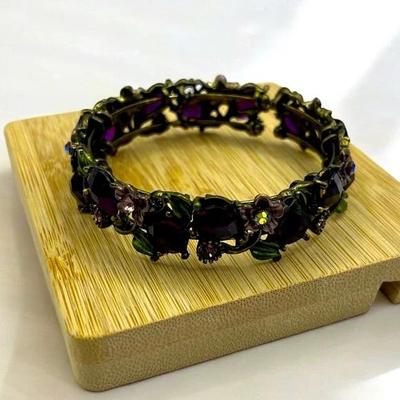 Floral Rhinestone Cuff Bracelet