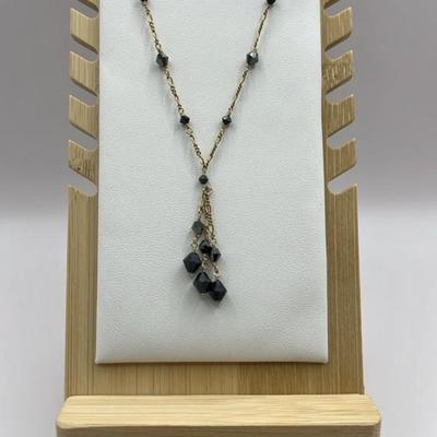 Estate Gold-Tone and Black Bead Necklace