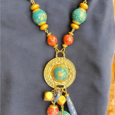 Estate Tribal Gold-Tone Beaded Necklace