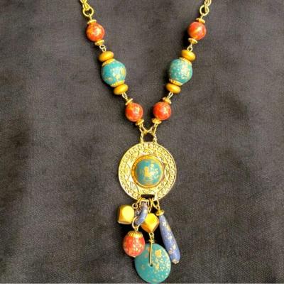 Estate Tribal Gold-Tone Beaded Necklace