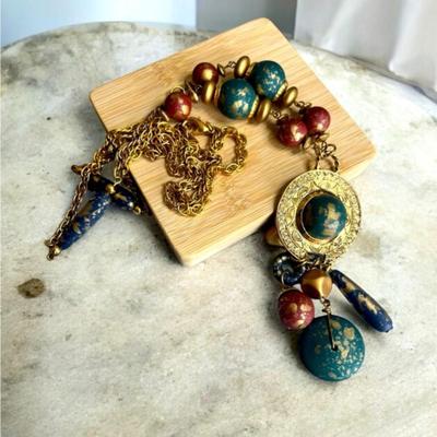 Estate Tribal Gold-Tone Beaded Necklace