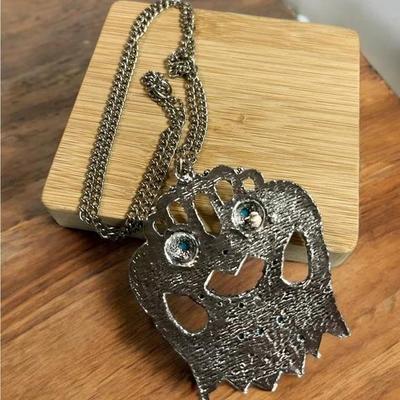 Vintage Owl Pendant with Blue Howlite Stones