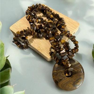 Tiger's Eye Chip Beaded Necklace and Pendant