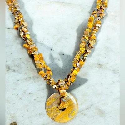 Tiger's Eye Chip Beaded Necklace and Pendant