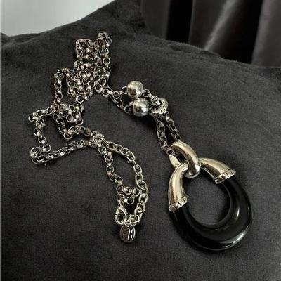 Estate Silver-Tone Chain Necklace with Large Silver-tone Pendant