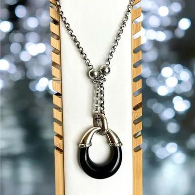 Estate Silver-Tone Chain Necklace with Large Silver-tone Pendant